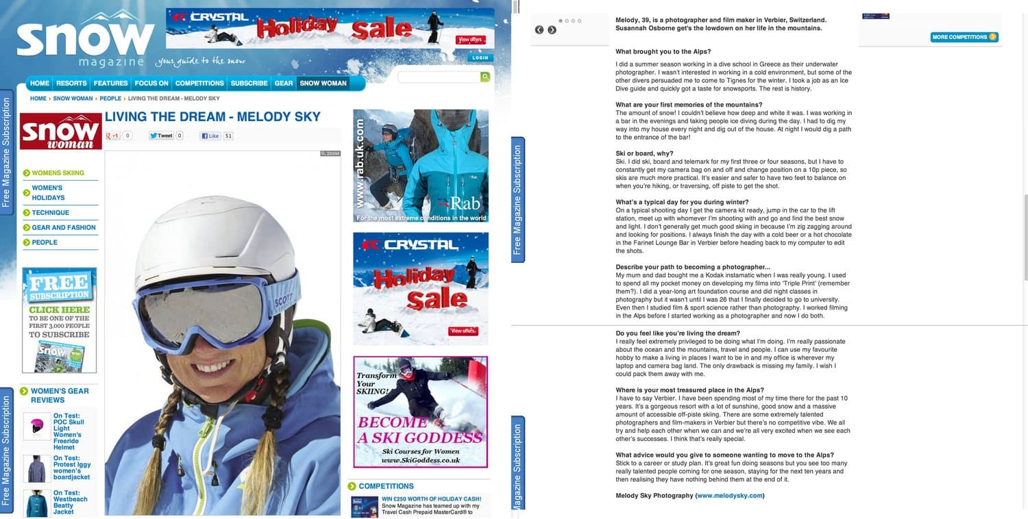 Press cutting — Snow Magazine, 2012
